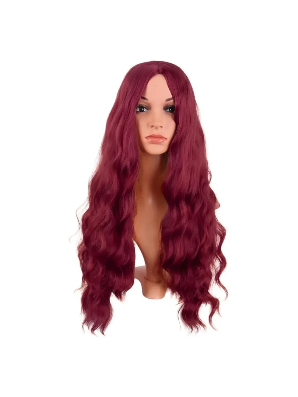 Women's Blood Red 28 Inch Synthetic Fiber Long Middle Part Curly Cosplay Wigs